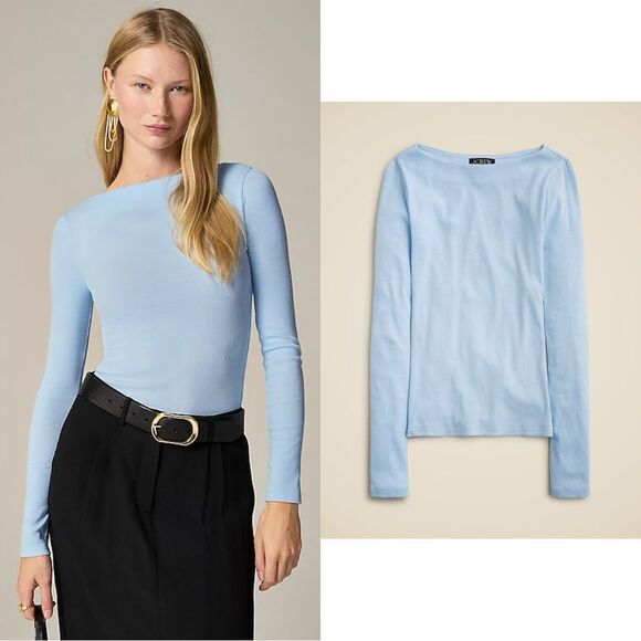 NWT J CREW Fine rib boatneck top in sky blue - Picture 1 of 7